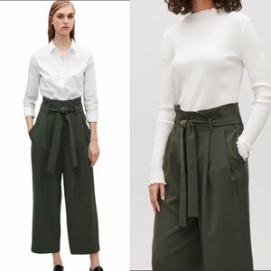 COS Olive Paper bag Waist Pants Cropped Trousers